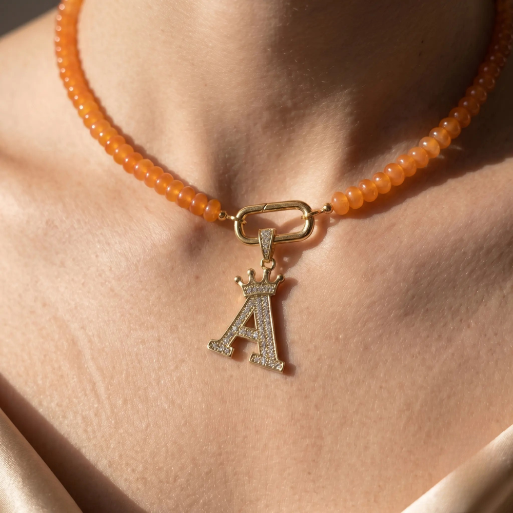 Aventurine Carabiner Initial Necklace