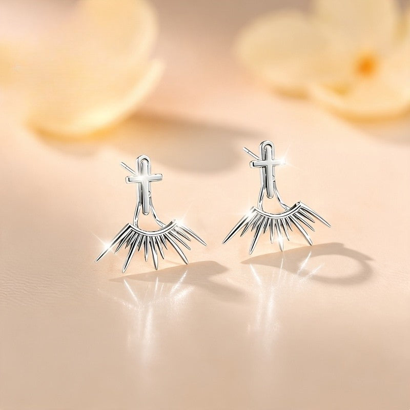 Cross Sunburst Drop Earrings