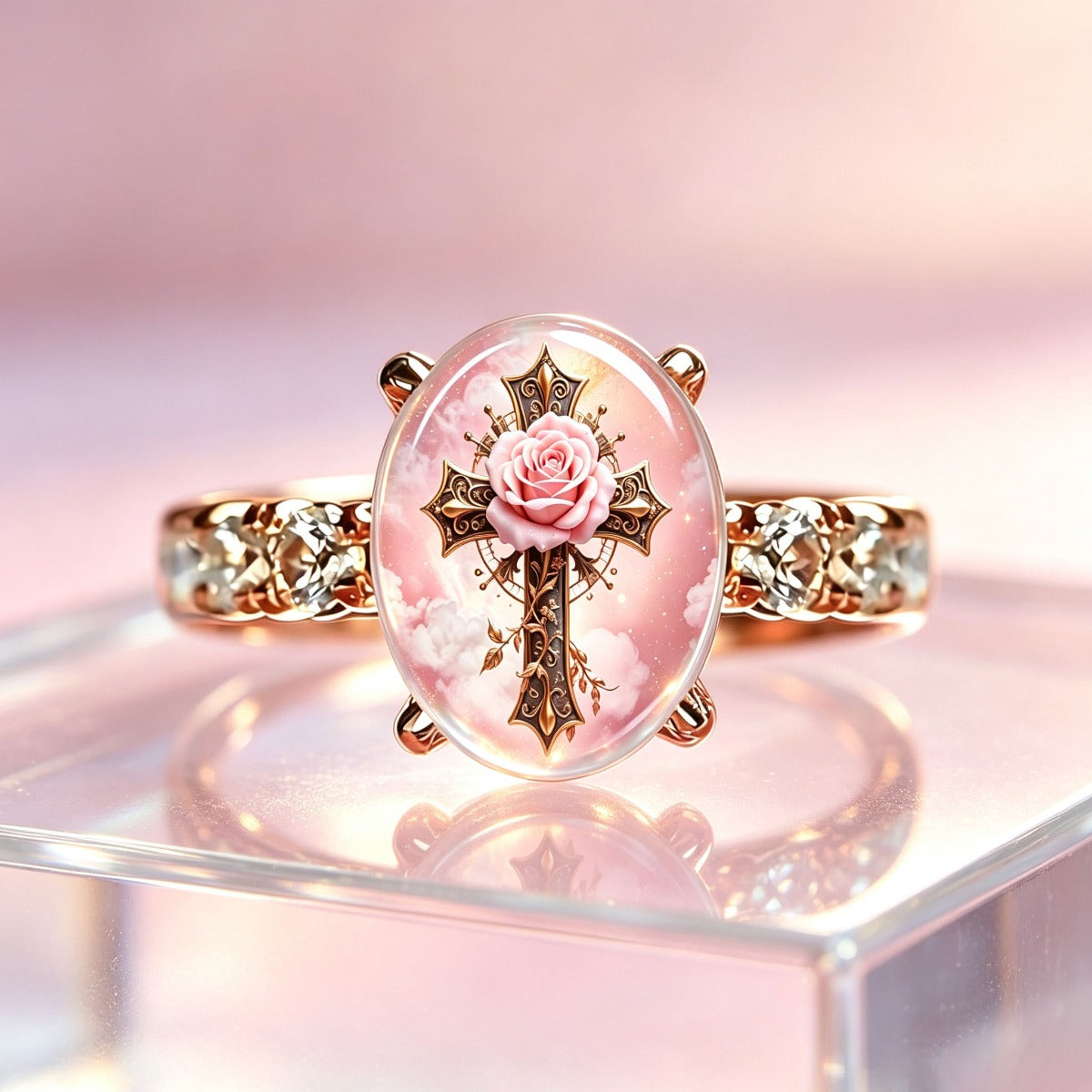 Pink Mist Cross Oval Ring
