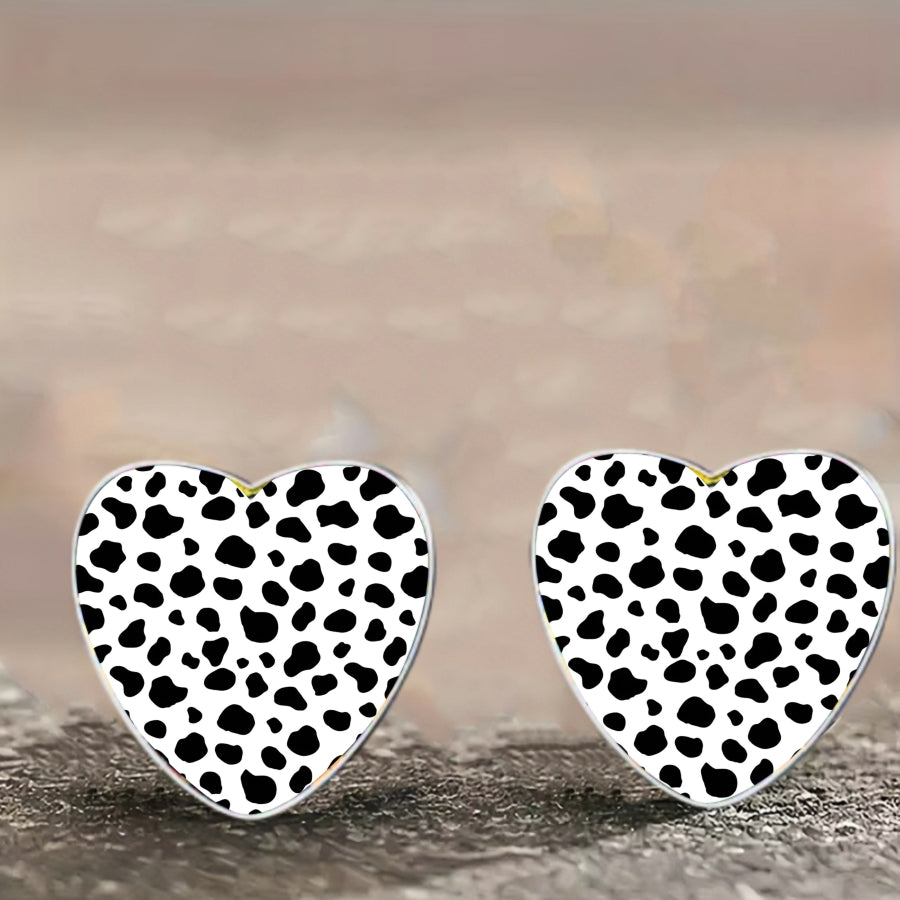 Cow Print Heart Earrings