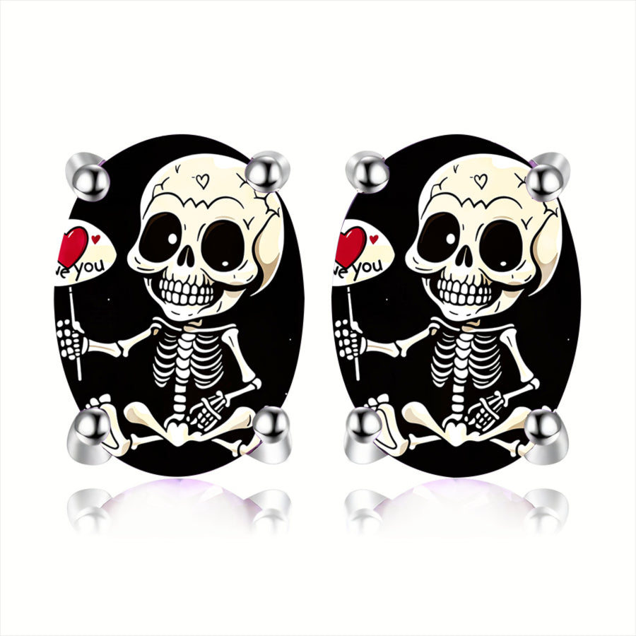 Love Skeleton Oval Earrings