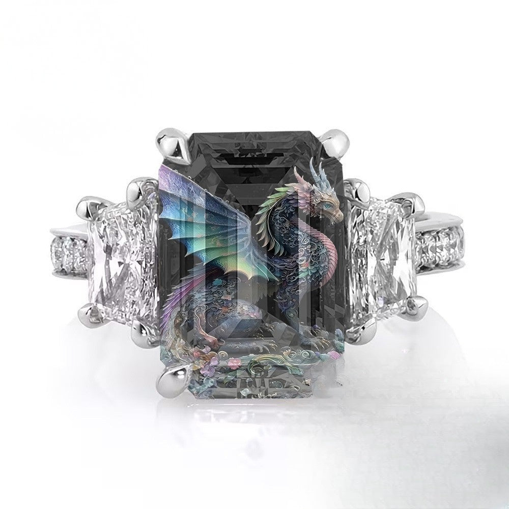 Dragon Floral Square Statement Ring