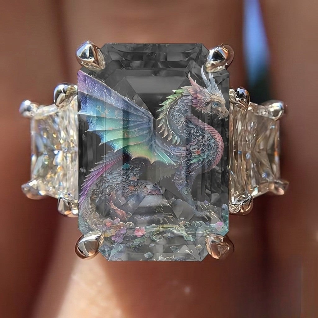 Dragon Floral Square Statement Ring