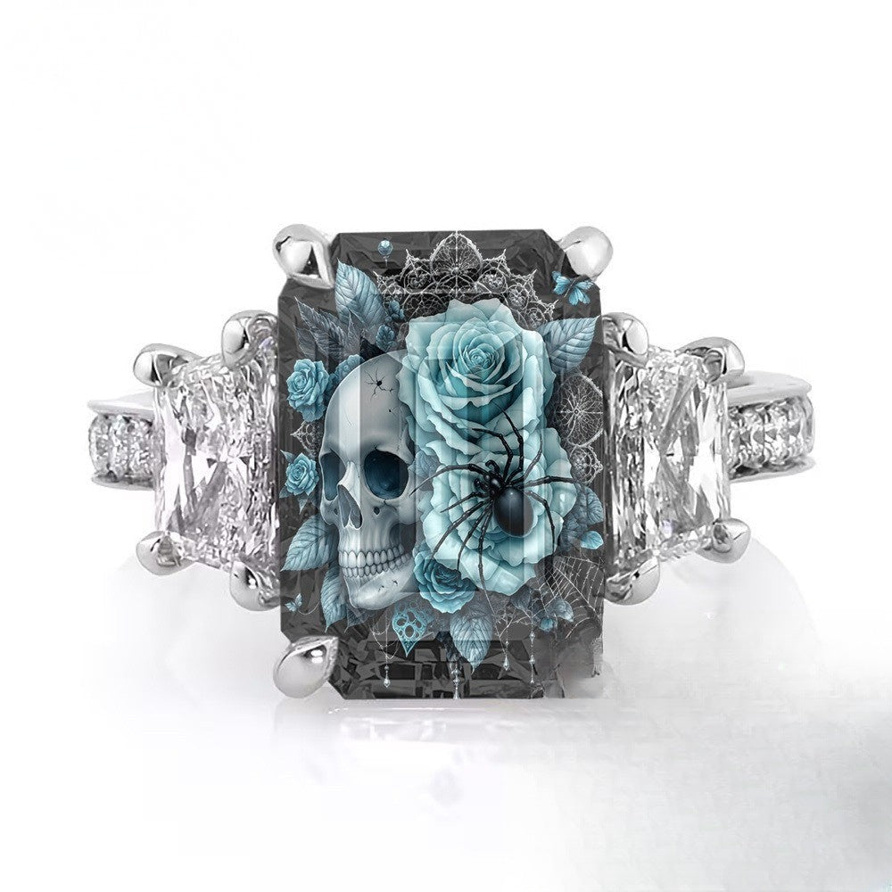 Blue Skull & Spider Square Ring