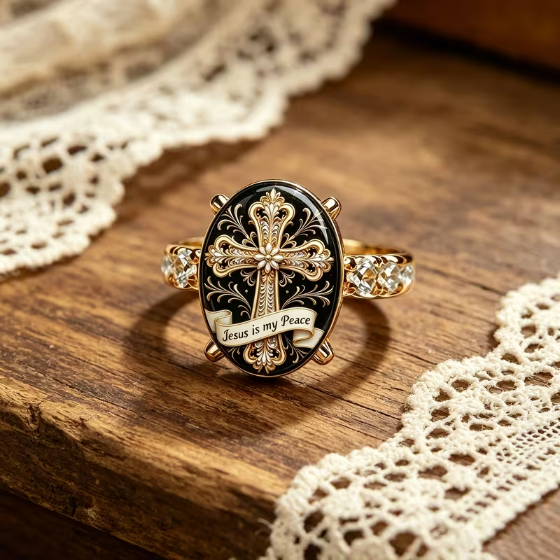Vintage Cross Peace Oval Ring