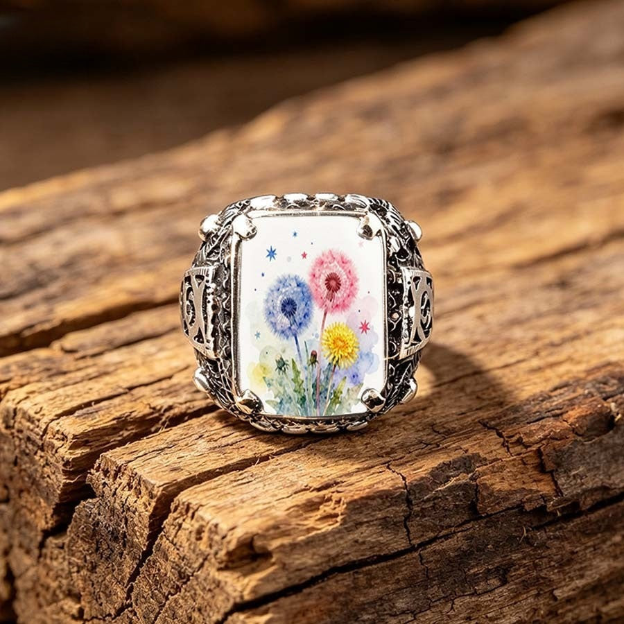 Watercolor Dandelion Square Ring
