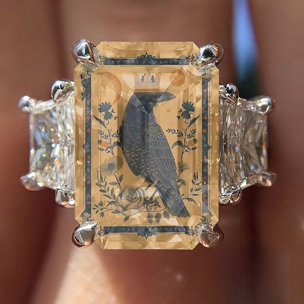 Crowned Crow Rectangular Ring