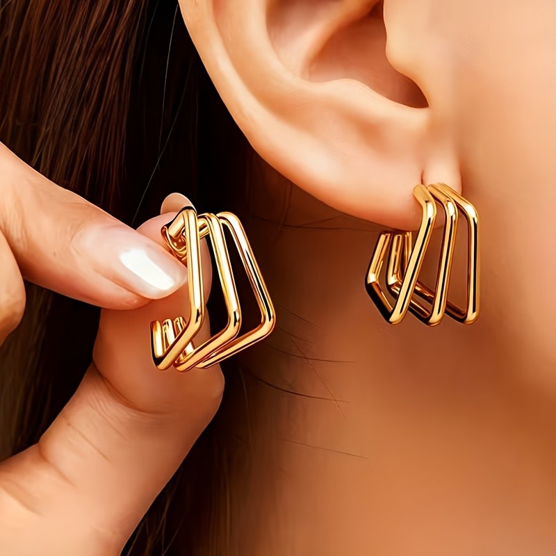 Triple Square Hoop Earrings