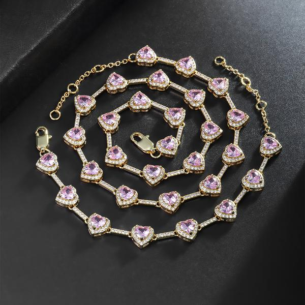 Pink Heart Shaped Necklace and Bracelet Set
