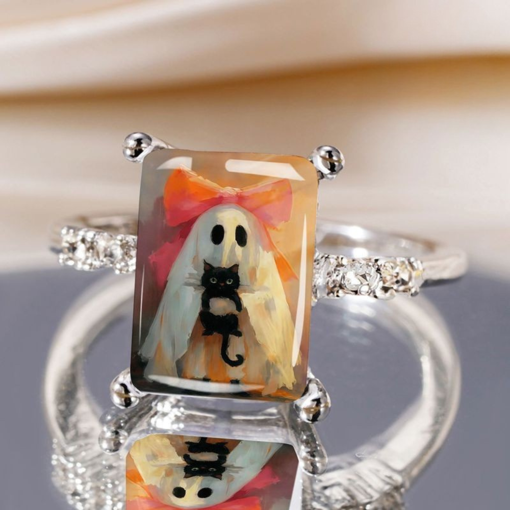 Bow Ghost Holding Cat Ring