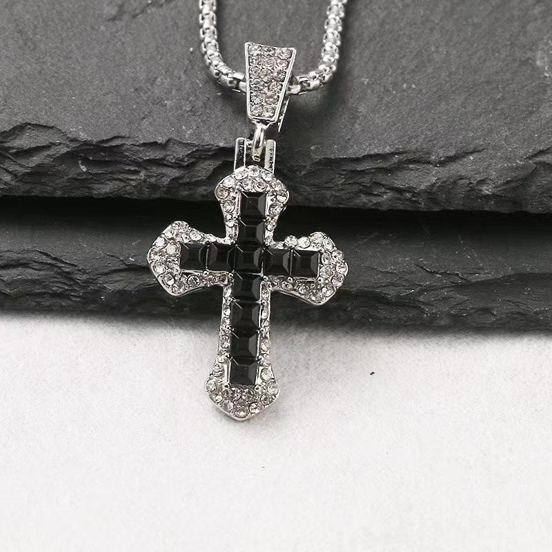 Iced Black Cross Necklace