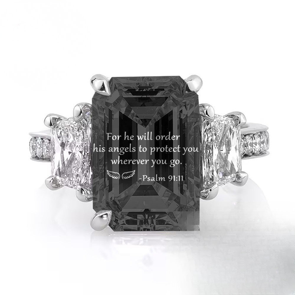 Psalm 91:11 Winged Emerald Cut Ring