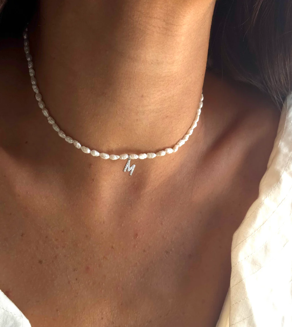 Rice Grain Letter Necklace