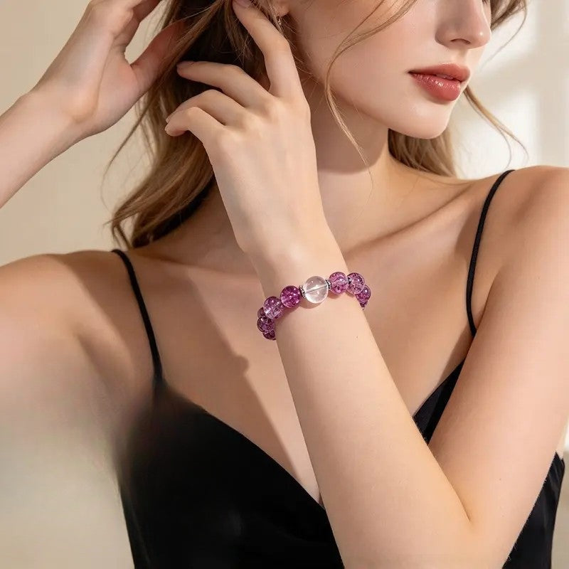 Amethyst & Clear Quartz Beaded Bracelet
