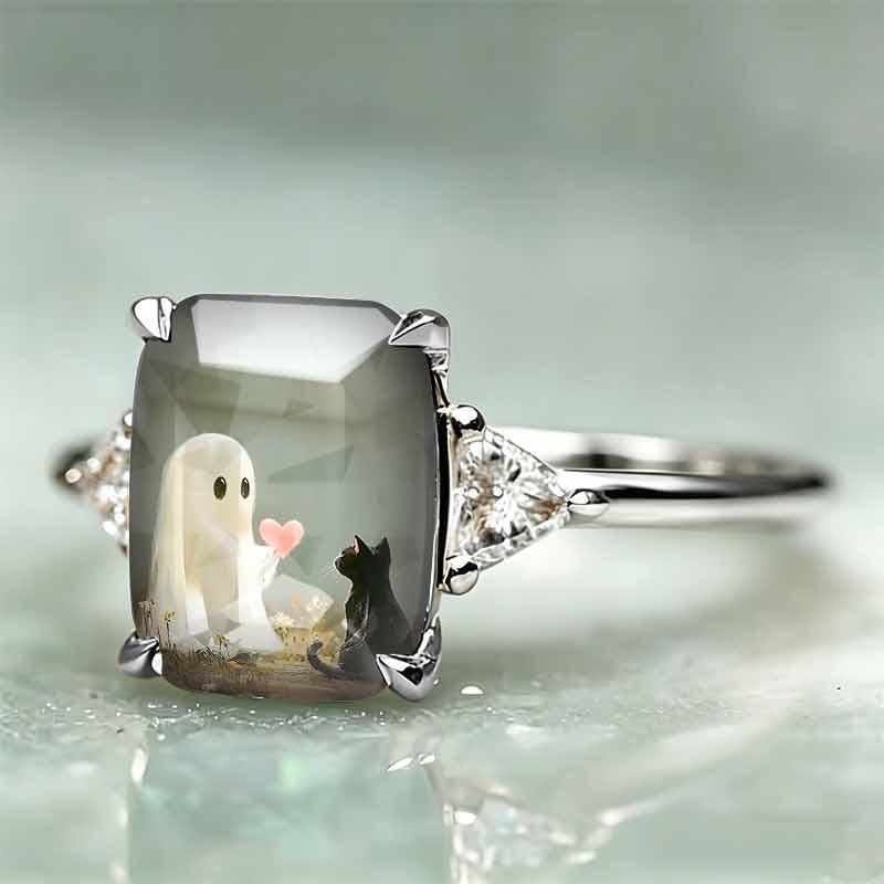 Ghost and Cat Statement Ring