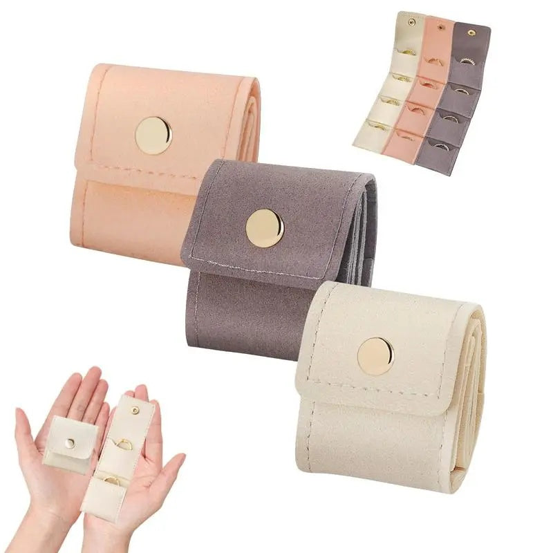 3pc mini travel jewelry roll set in pink, grey and cream
