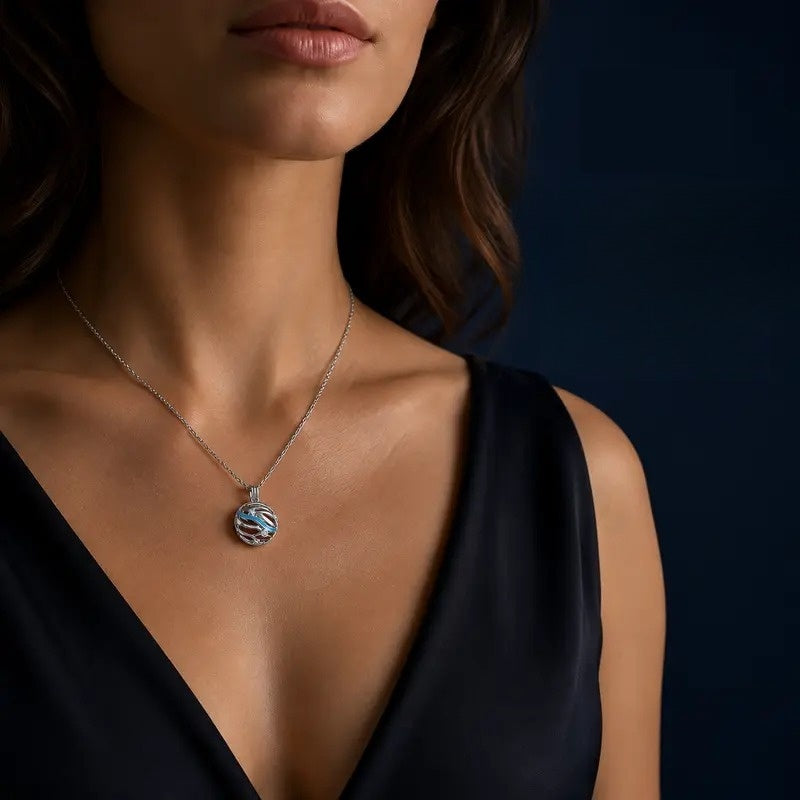 Blue Wave Meteorite Locket Necklace