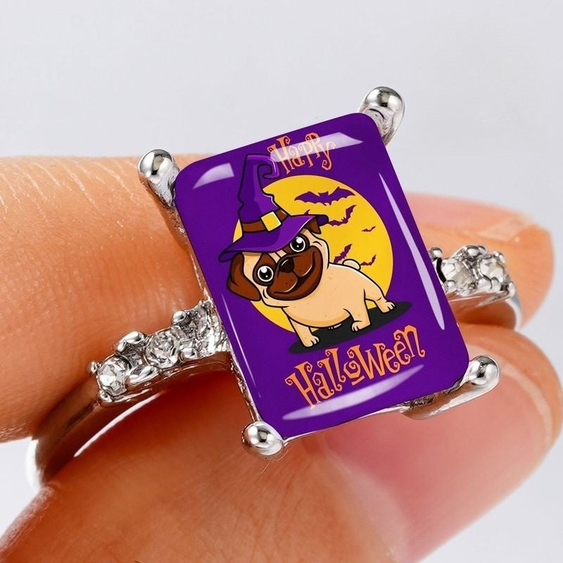 Pug Witch Halloween Ring