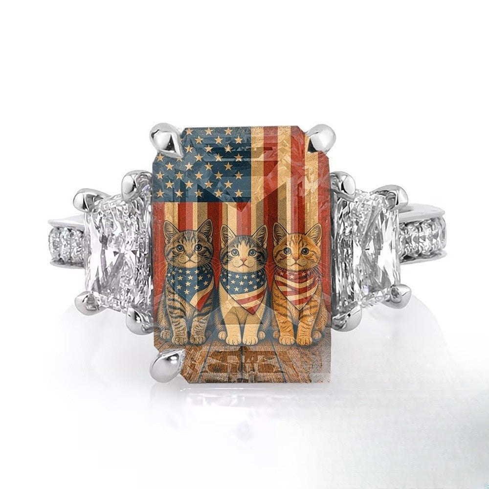 Patriotic Cats Square Ring