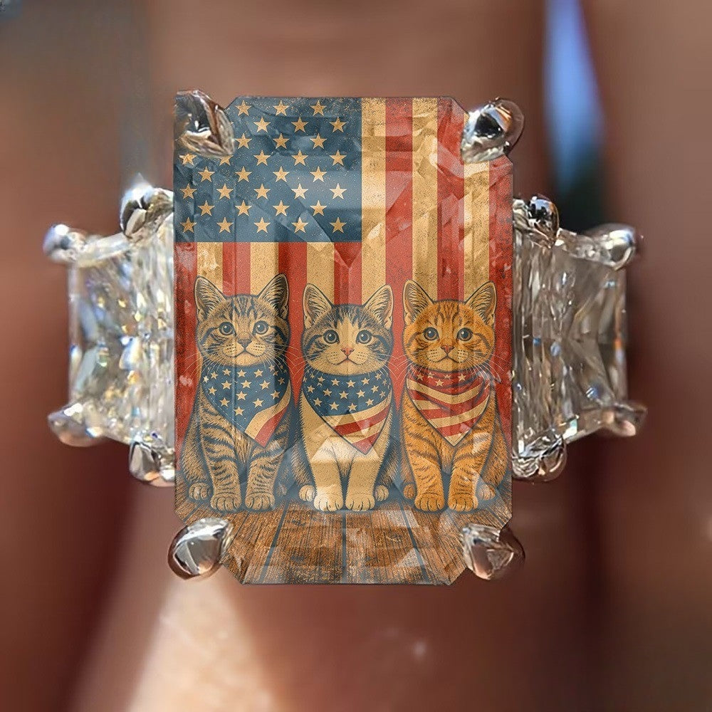 Patriotic Cats Square Ring