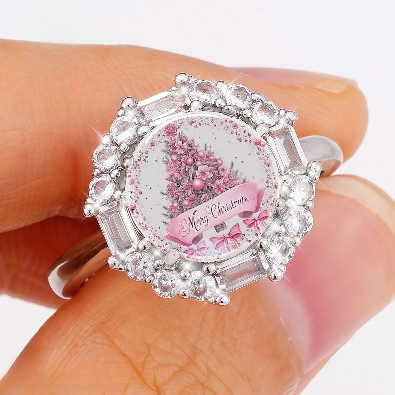 Pink Christmas Tree Halo Ring