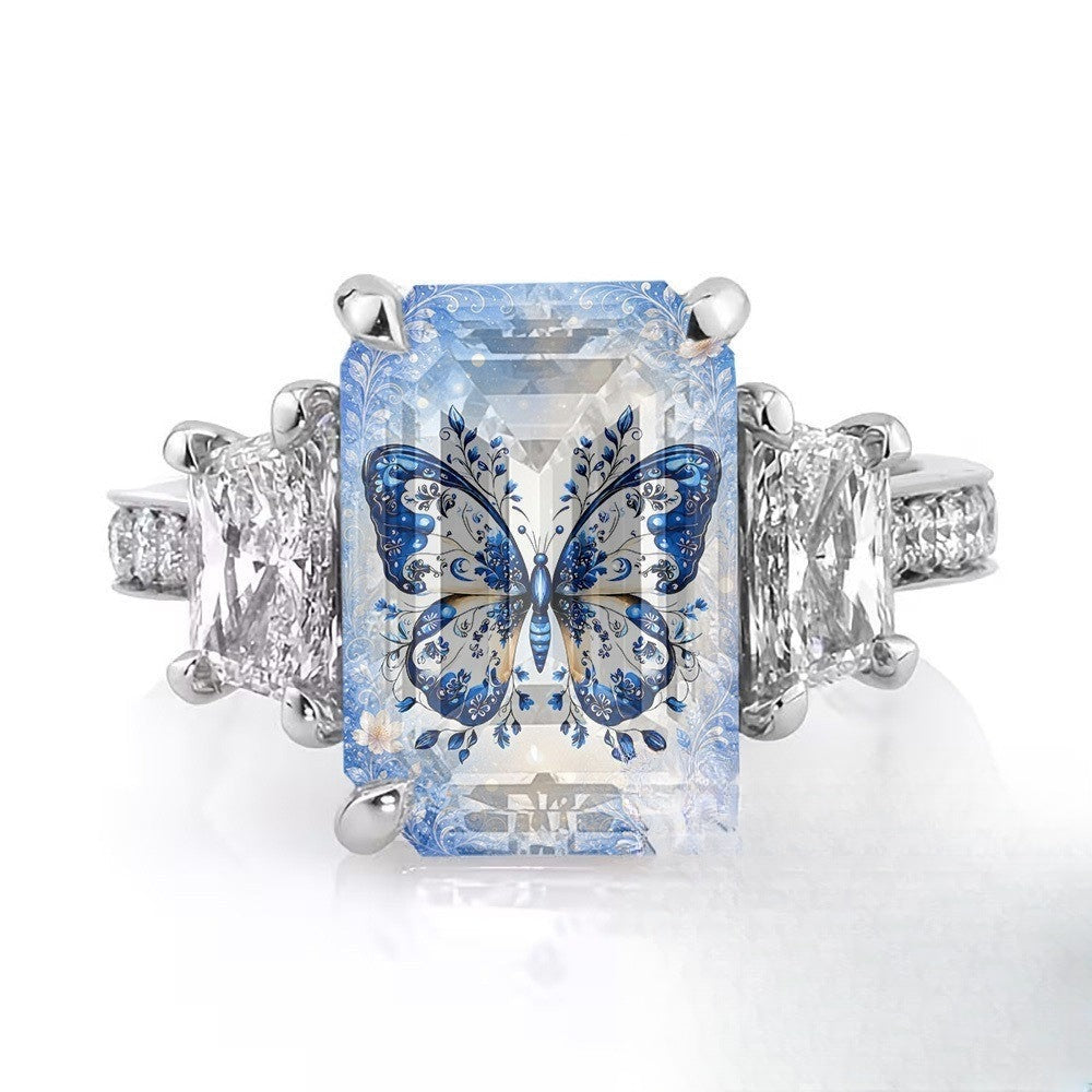 Blue Porcelain Butterfly Ring