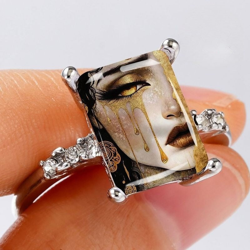 Golden Tears Portrait Statement Ring