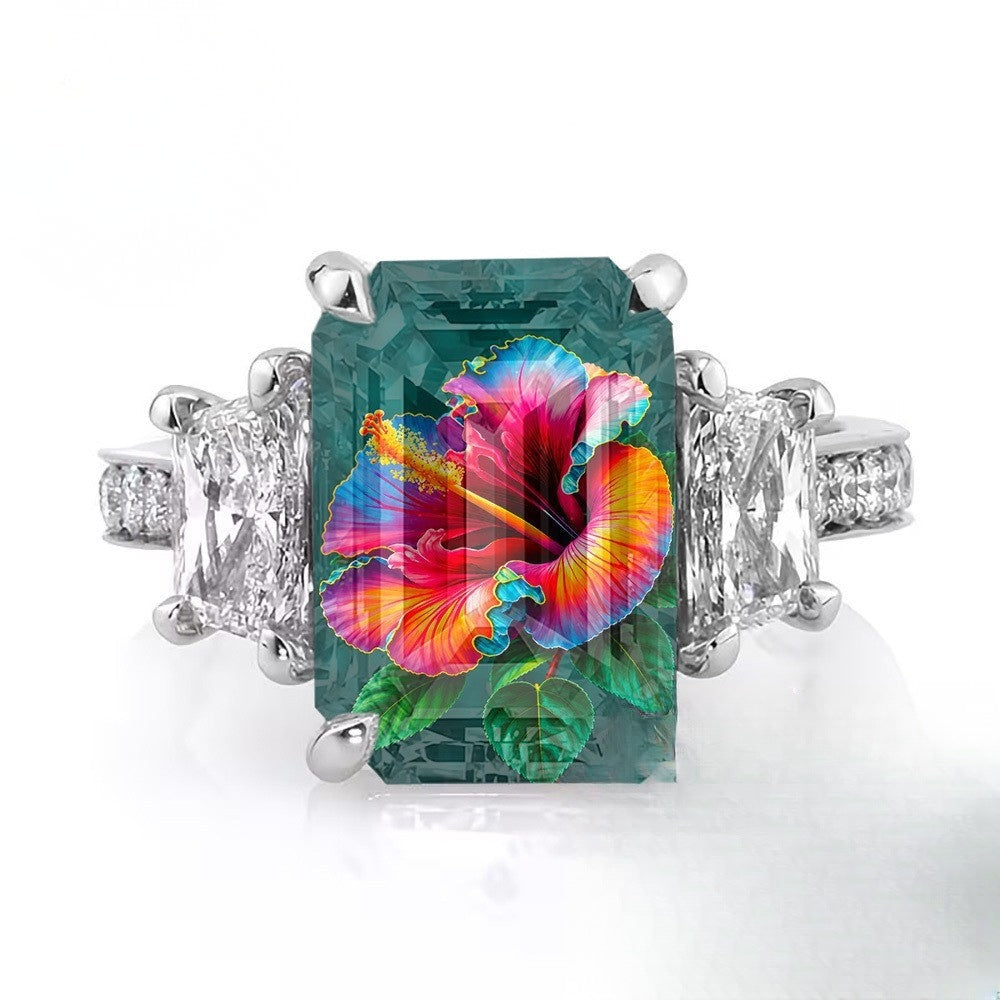 Her Tropical Hibiscus Square Ring