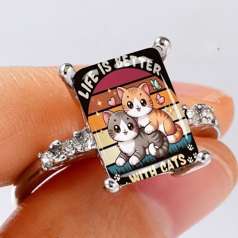 Cat Sunset Graphic Ring