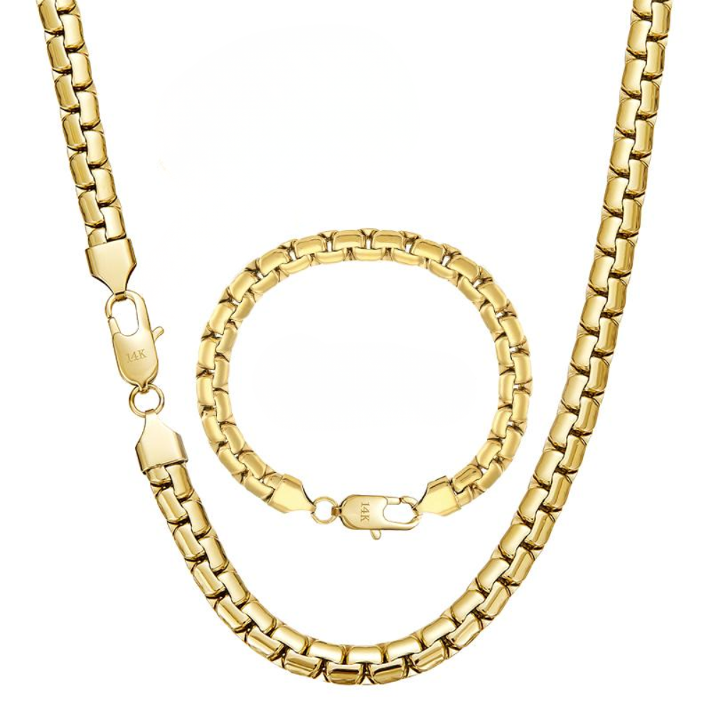 14 Cuban Link Necklace & Bracelet Set