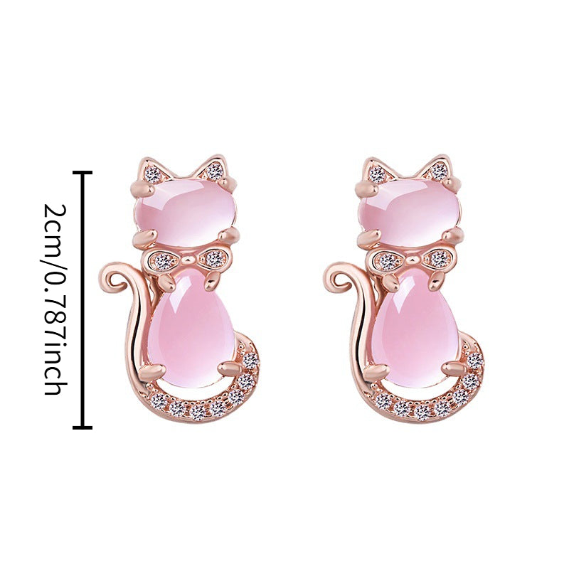 Pink Crystal Cat Earrings