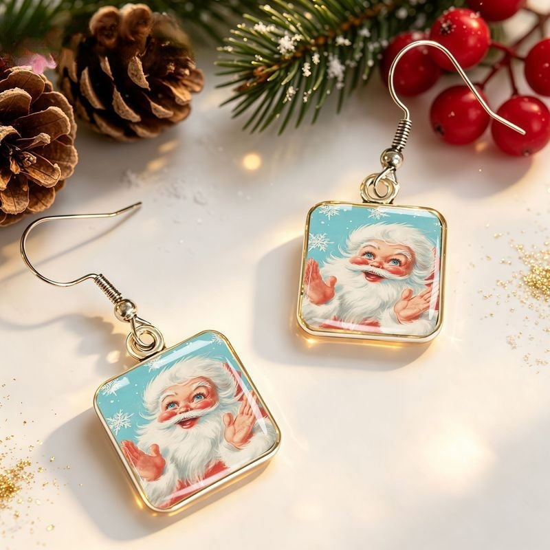Vintage Santa Square Dangle Earrings
