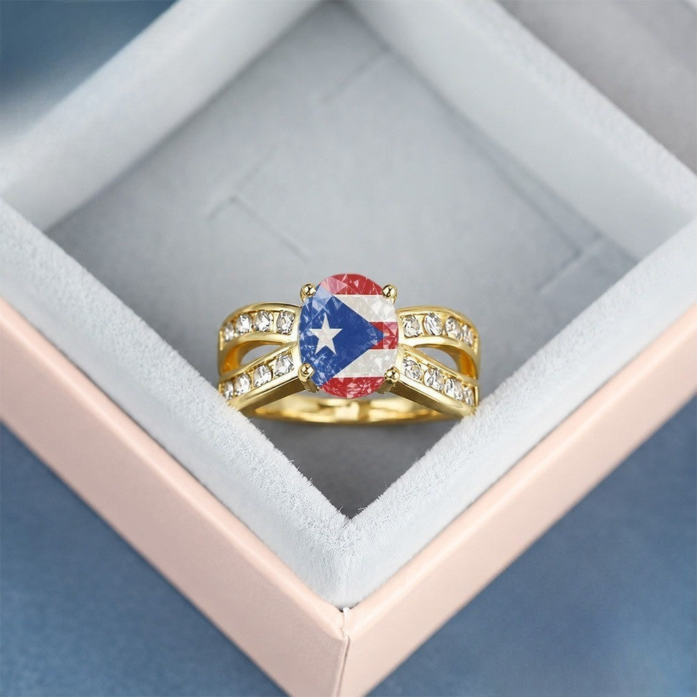 Puerto Rican Flag Crystal Split Band Ring
