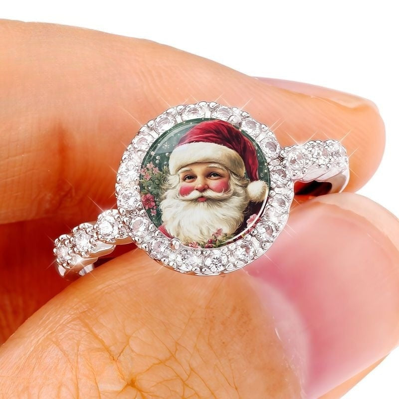 Vintage Santa Portrait Crystal Ring