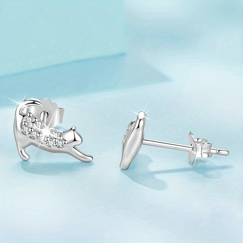 Stretching Cat Stud Earrings