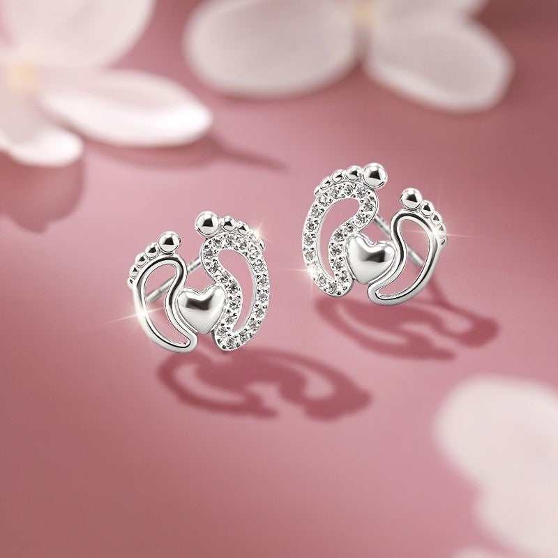 Heart Paw Print Stud Earrings