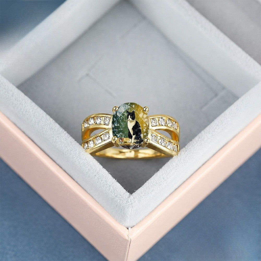 Cat Crystal Statement Ring