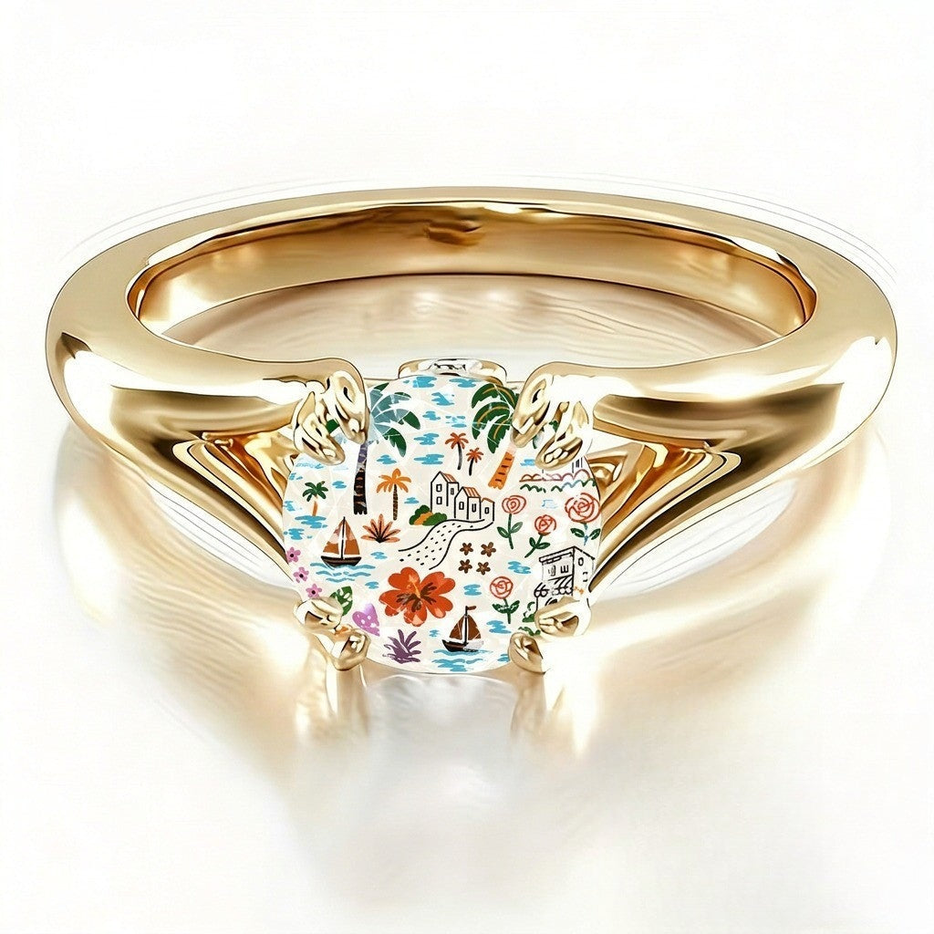 Seaside Village Scene Ring