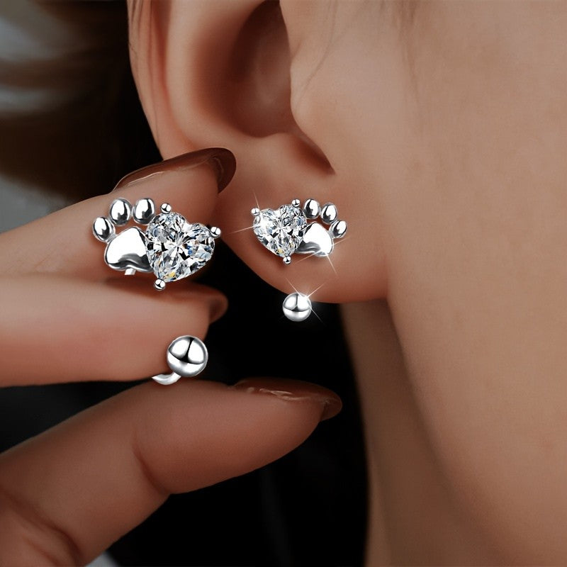 Paw Heart Stud Earrings