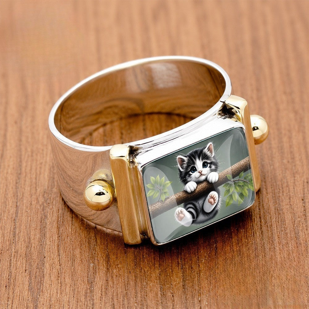 Kitten on Branch Square Ring