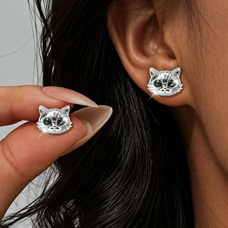 Green Eye Cat Stud Earrings