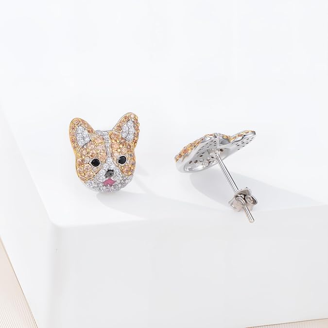 Crystal Dog Face Stud Earrings