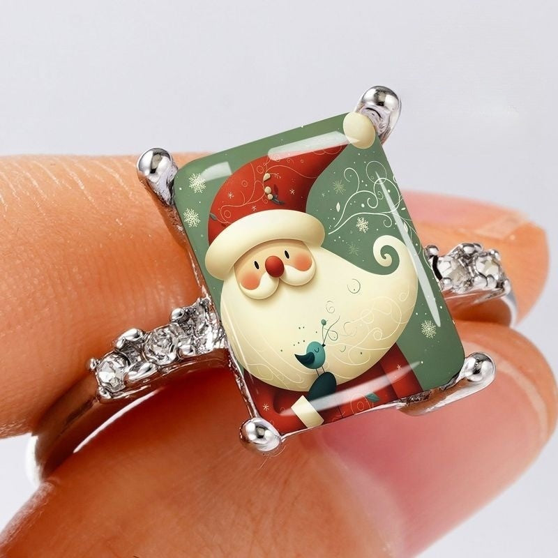 Santa Claus Green Rectangle Ring