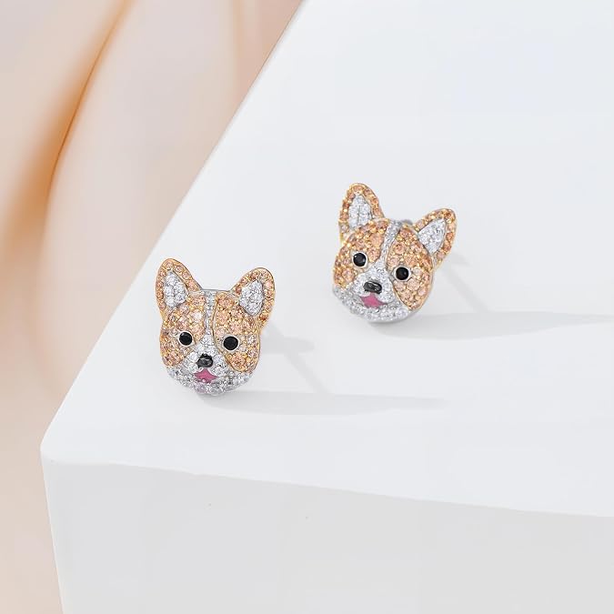 Crystal Dog Face Stud Earrings