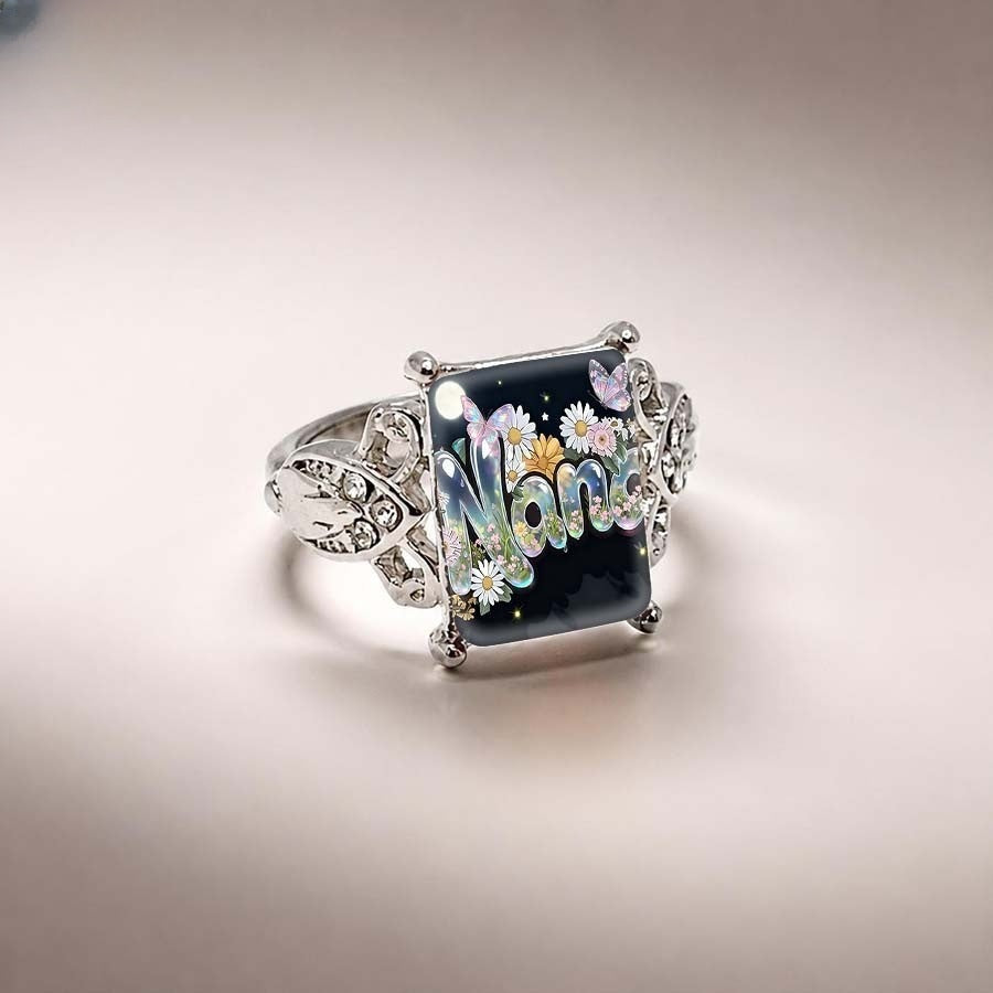 Floral Nani Letter Square Ring