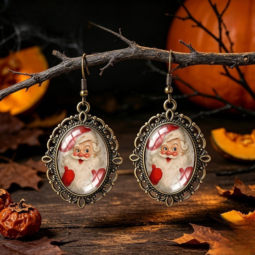 Santa Claus Glass Oval Earrings