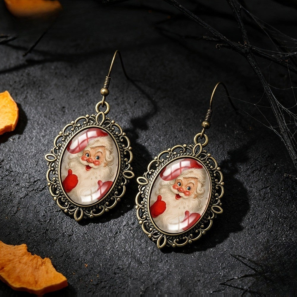 Santa Claus Glass Oval Earrings