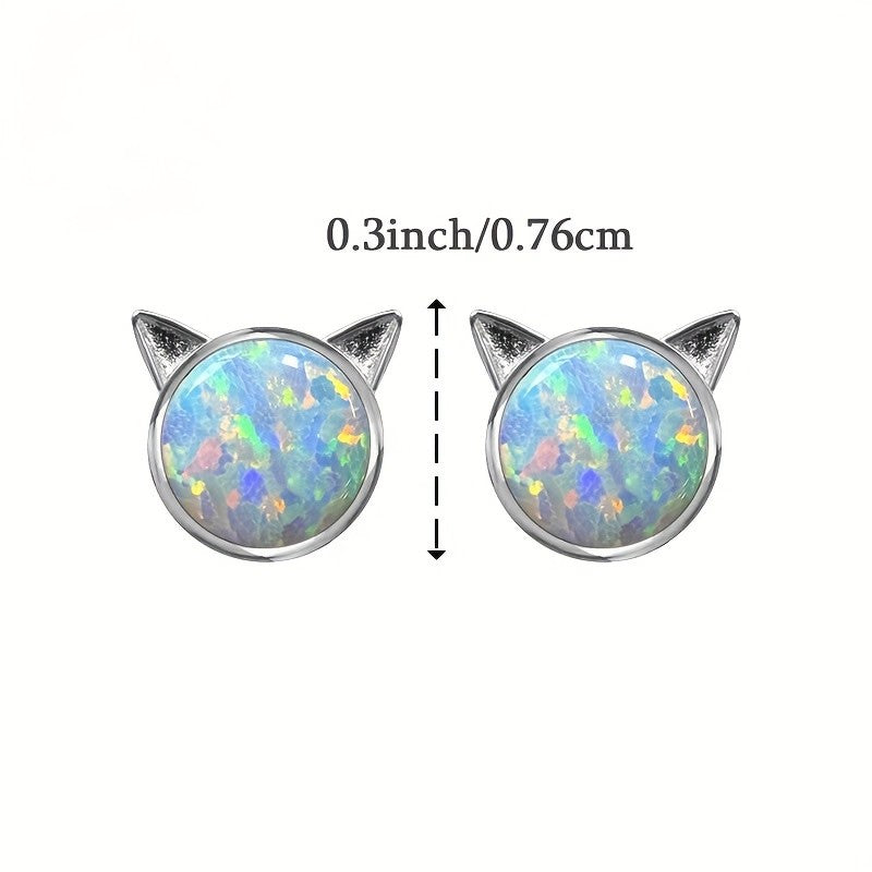 Opal Cat Stud Earrings