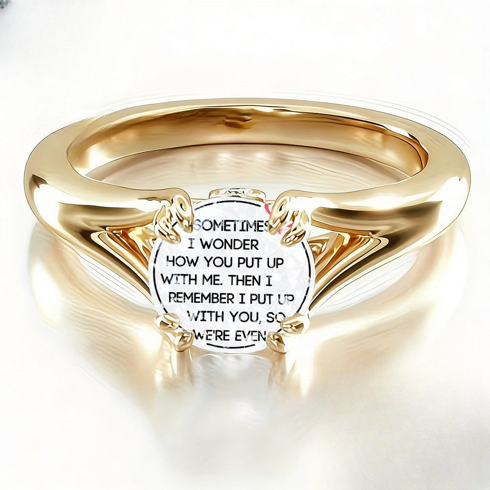 Gold-Tone Prong Set Message Ring