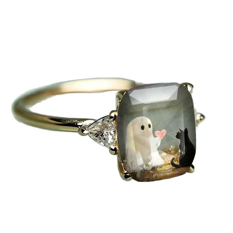 Ghost and Cat Statement Ring